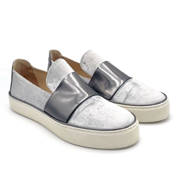 Stuart Weitzman Boyband Argento Velvet Platform Sneaker Silver Platinum Size 8 - Picture 6 of 16